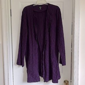 Eileen Fisher plum textured wool long open-front jacket/blazer